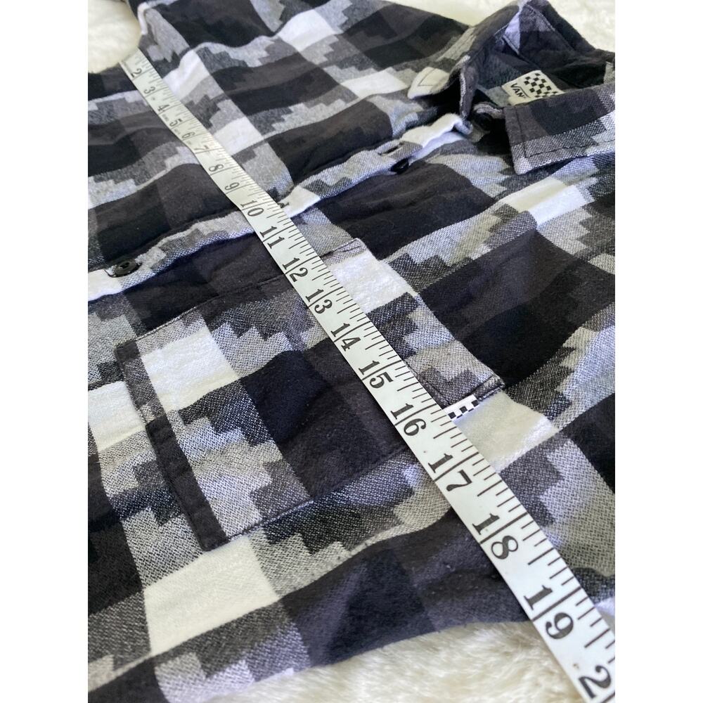 Vans Womens Small Black White Geometric Plaid Flannel Button Shirt Tunic Dress - Picture 4 of 9